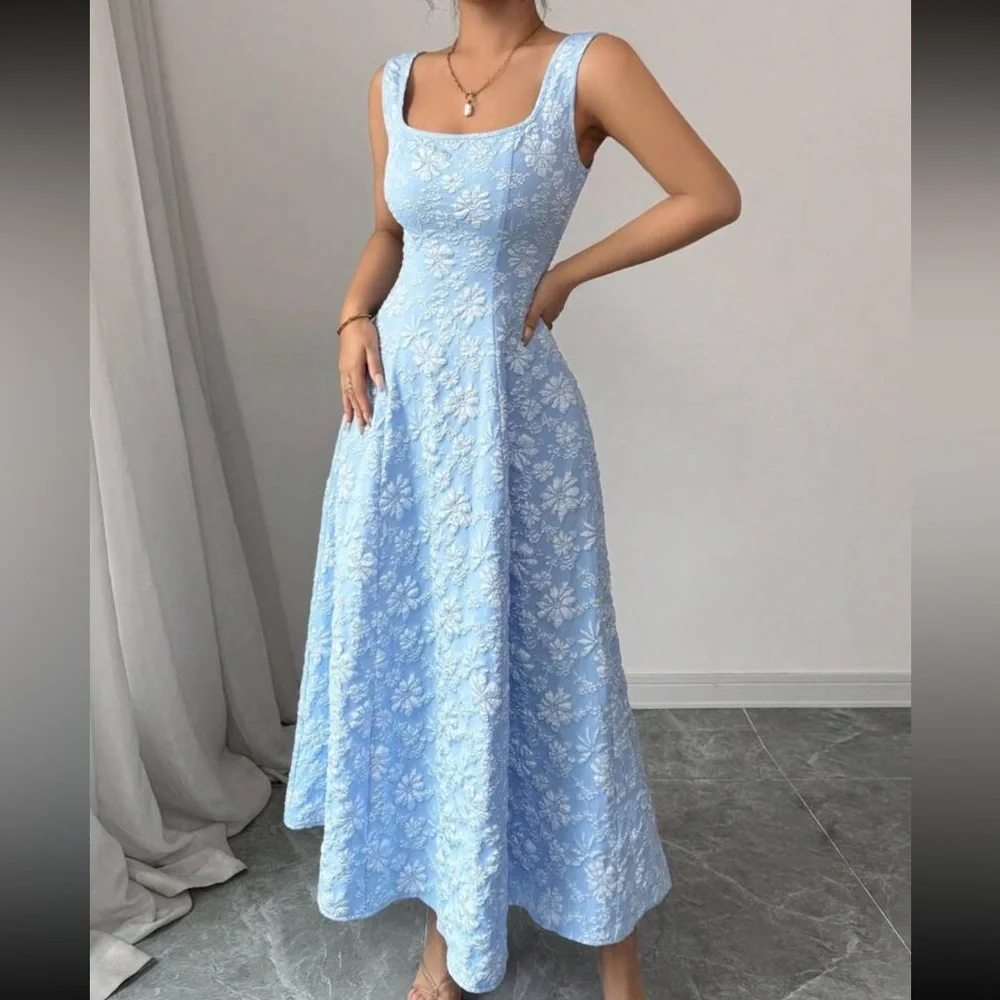 Boho Floral Jacquard square neck cami Dress - Picture 5 of 6